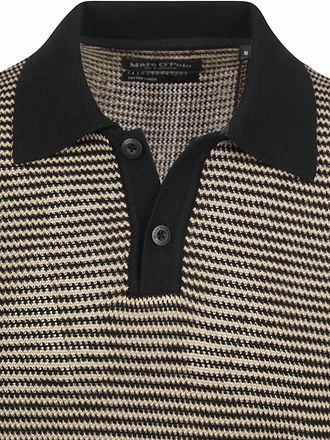 Marc O'Polo Strikket Poloshirt Striber Sort Beige