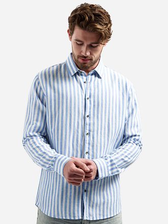 No Excess Hemd Baumwolle Leinen Streifen Blau