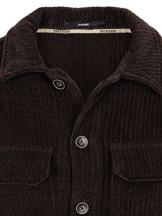 No Excess Overshirt Full Button Rib Sweat Brown