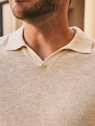 Suitable Polo Shirt Riva Bean Linen Cotton Sand