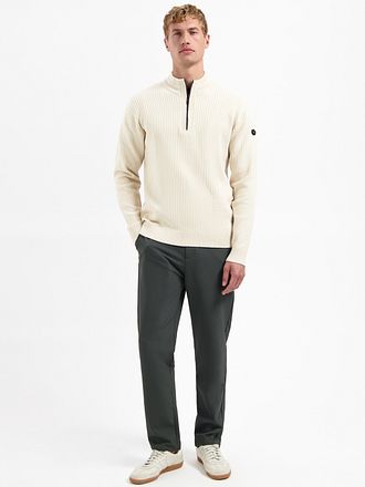 No Excess Ribbstickad Tröja med Halv Dragkedja Off-White