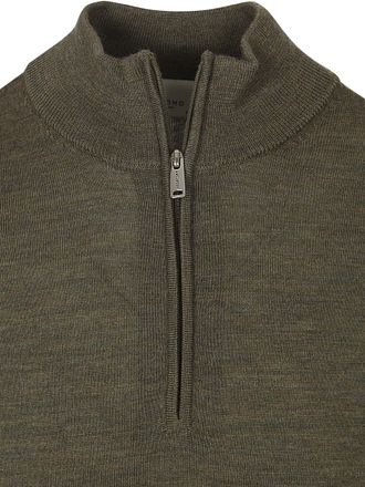 Profuomo Half Zip Pullover Merinowol Olijfgroen
