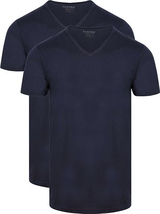 Slater 2-pack Basic Fit T-shirt V-hals Blå