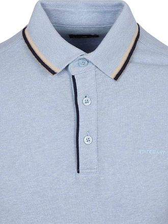 State of Art Poloshirt Tipping Cotton Linen Hellblau