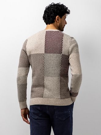 State of Art Pullover Rundhals Blockmuster Bordeaux Beige
