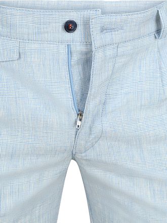 Suitable Chino Pico Pleat Cotton Linen Glencheck Hellblau