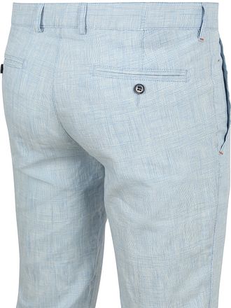 Suitable Chino Pico Pleat Cotton Linen Glencheck Hellblau