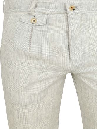 Suitable Chino Pico Pleat Cotton Linen Glencheck Hellgrau