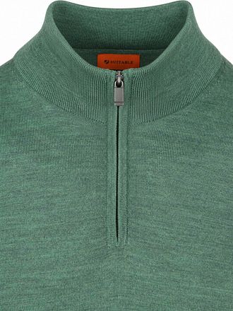 Suitable Pull Mérinos Demi-Zip Vert Moyen