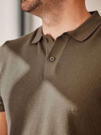 Suitable Respect Polo Shirt Structure Knit Olive Green