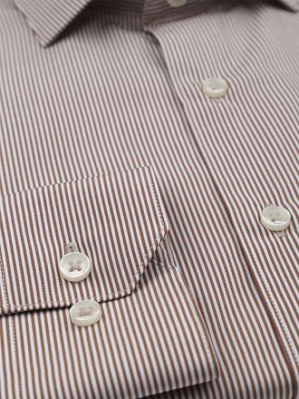 Suitable Twill Skjorte Ekstra Lange Ermer Stripet Brun