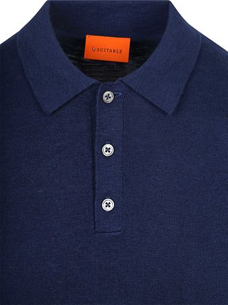 Suitable Strikket Polo Bomull Lin Marine