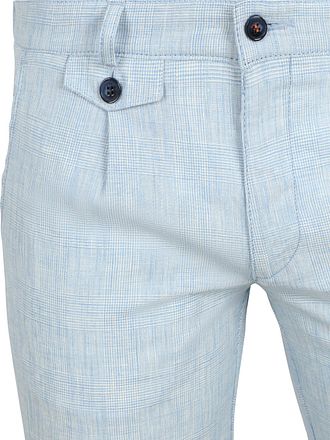 Suitable Chino Pico Pleat Cotton Linen Glencheck Light Blue