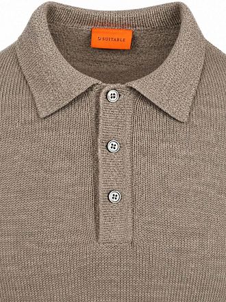 Suitable Button Longue Melange Poloshirt Beige