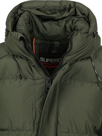Superdry Lång Pufferjacka med Huva i Mossgrön