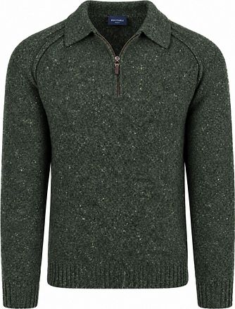 Suitable Polo Zip Pull Tweed Verde oscuro