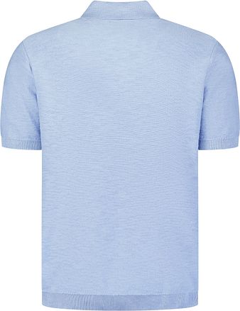 No Excess Knitted Slub Polo Shirt Light Blue