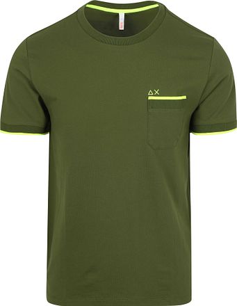 Sun68 Piqué T-skjorte med Fluostripe i Armygrønn