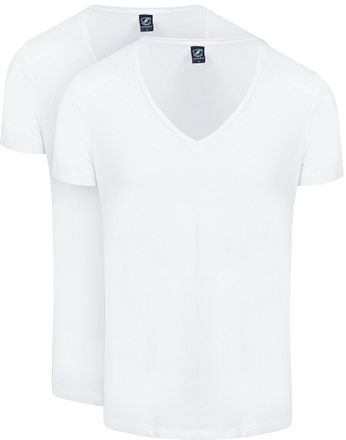 Suitable Vibamboru T-shirt Djup V-ringning Vit 2-pack