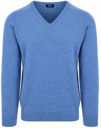 William Lockie V-Hals Lamswol Jeans Blauw
