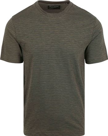 Marc O'Polo T-skjorte Slub Stripes Mørkegrønn