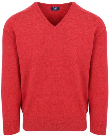 William Lockie V-Neck Lambswool Poppy Melange