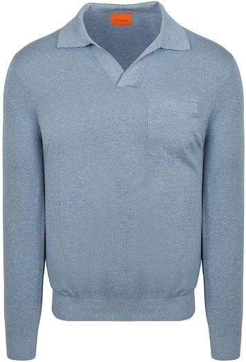 Suitable Longsleeve Knitted Polo Riva Pocket Lyseblå