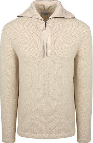 Suitable Deep Lynlås Pullover Kogt Uld Ecru