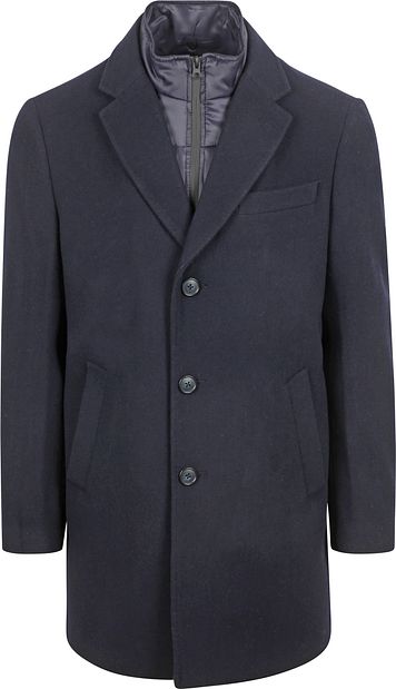 Suitable Manteau Mix Laine Twill Marine