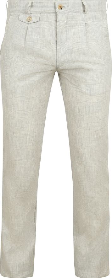 Suitable Chino Pico Pleat Cotton Linen Glencheck Ljusgrå