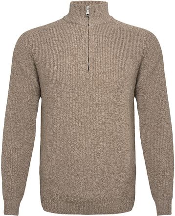 R2 Half Zip Heavyknit Pullover Merino Wool Light Brown
