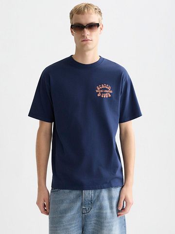 Scotch & Soda T-shirt med Blå Tryk på Bagsiden Model / Voorkant