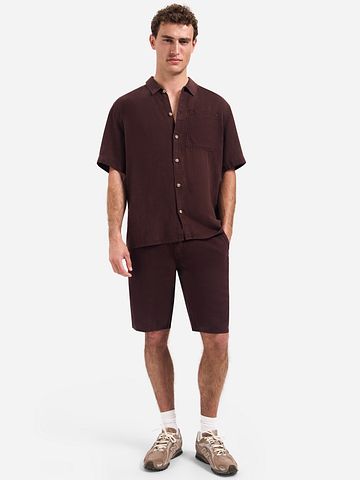 No Excess Short Sleeve Shirt Linen Blend Brown Model / Voorkant
