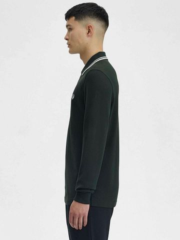 Fred Perry Langarm-Poloshirt Dunkelgrün T50 Model / Zijkant