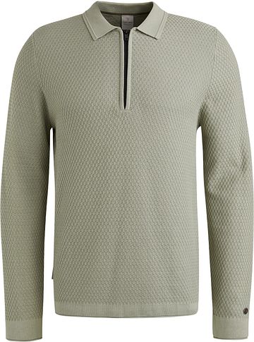 Cast Iron Long Sleeve Half Zip Poloshirt Structuur Lichtgroen Product