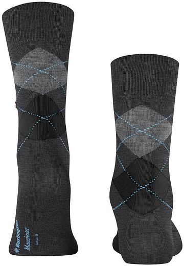 Calcetines Burlington Manchester con cuadros en antracita 3095 Product / Achterkant
