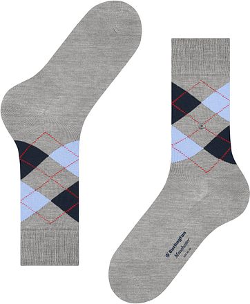 Burlington Chaussettes Manchester Carreaux Gris 3615