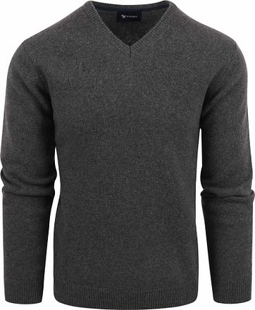 Suitable Lambswool Pullover V-Neck Dark Grey