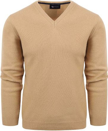 Suitable Tröja i ull med V-ringning Beige
