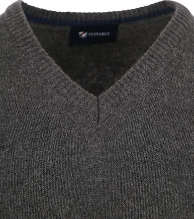 Suitable Lammull Tröja V-ringning Antracit