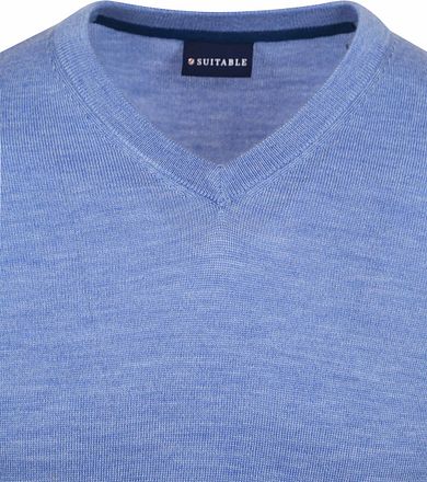 Suitable Merino Tröja med V-ringning Ljusblå