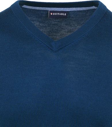 Suitable Merino Tröja med V-ringning Indigo Blå
