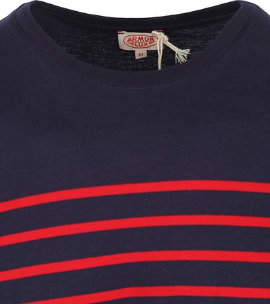 Armor-Lux Port-Louis T-Shirt Strepen Donkerblauw Rood