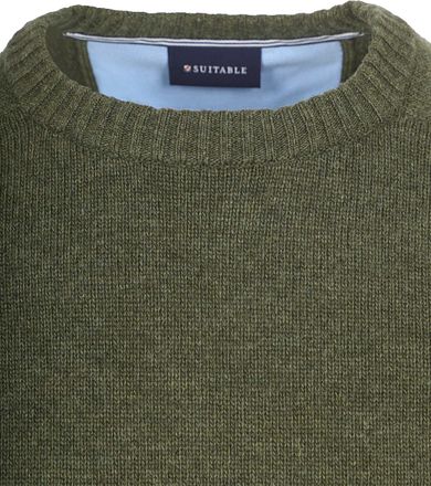 Suitable Lammull Tröja Rund Hals Olivgrön