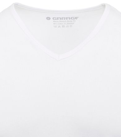 Garage Stretch Basic T-Shirt Weiß V-Ausschnitt
