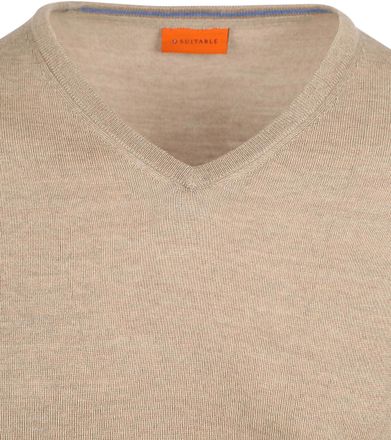 Suitable Merino Genser med V-hals i Beige