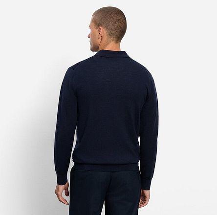 Olymp Langærmet Poloshirt i Uld, Navy