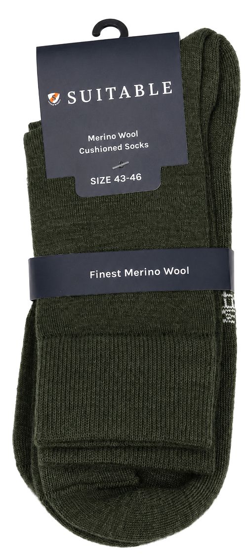 Suitable Chaussettes Mérinos Vert Foncé Lot de 2 Verpakking