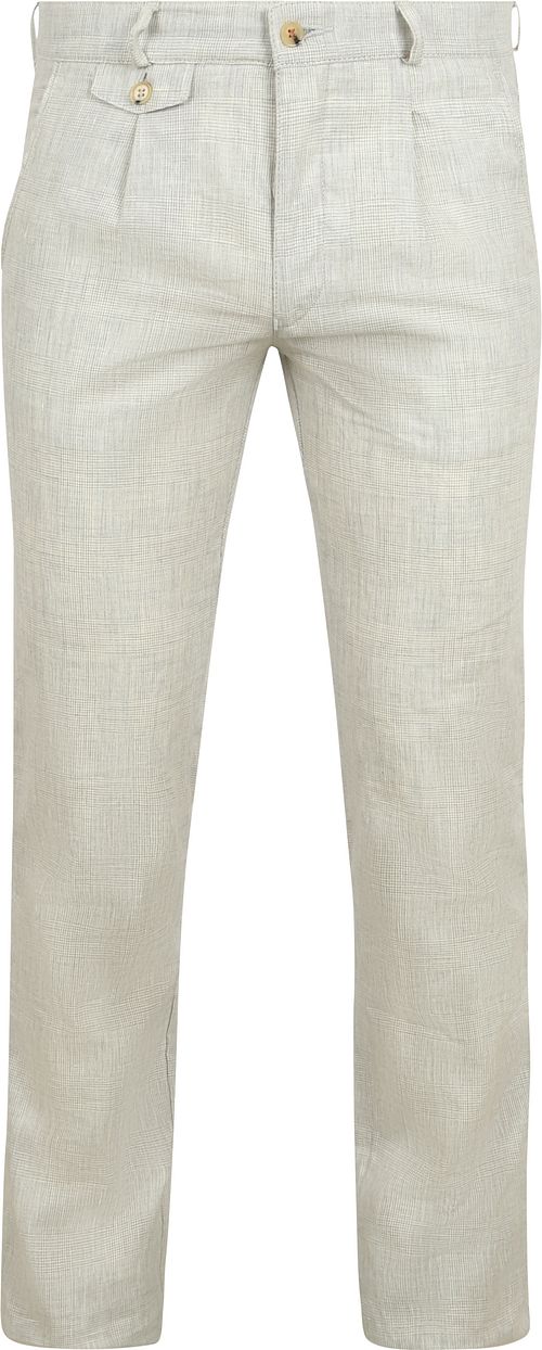 Suitable Chino Pico Pleat Cotton Linen Glencheck Lysegrå Product