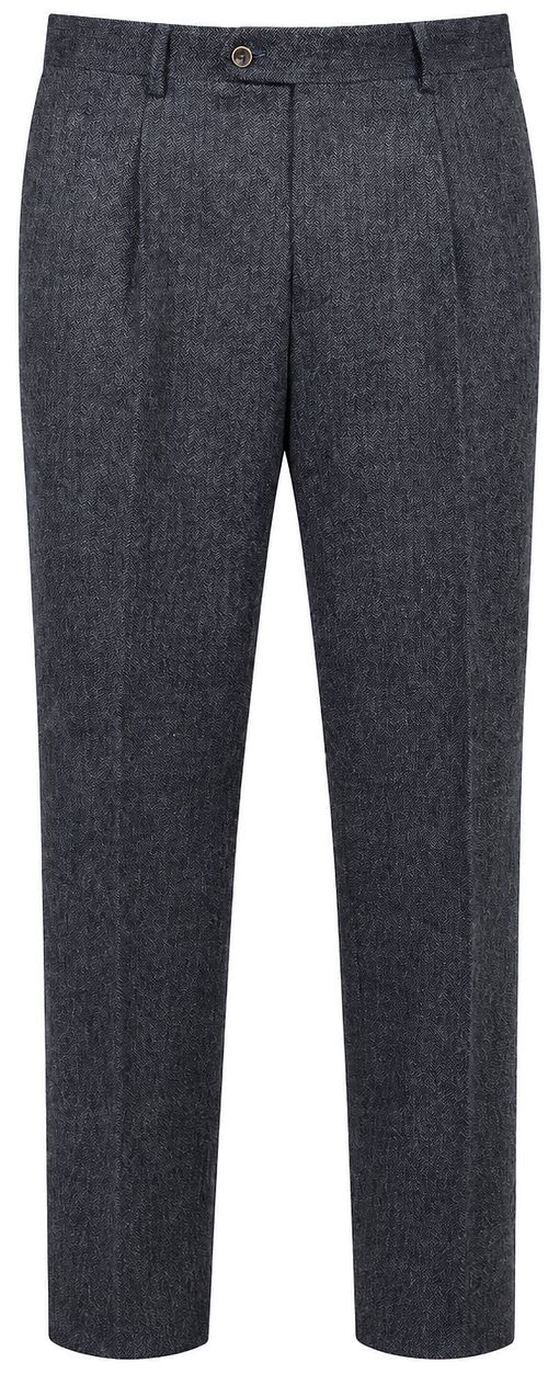 Suitable Broek Straight Pleat Herringbone Navy